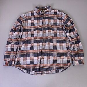 Carbon2Cobalt Flannel Shirt Men's Size Medium Plaid Button Up Shirt Blue Orange